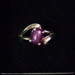 Cabochon Amethyst Solid White Gold Ring